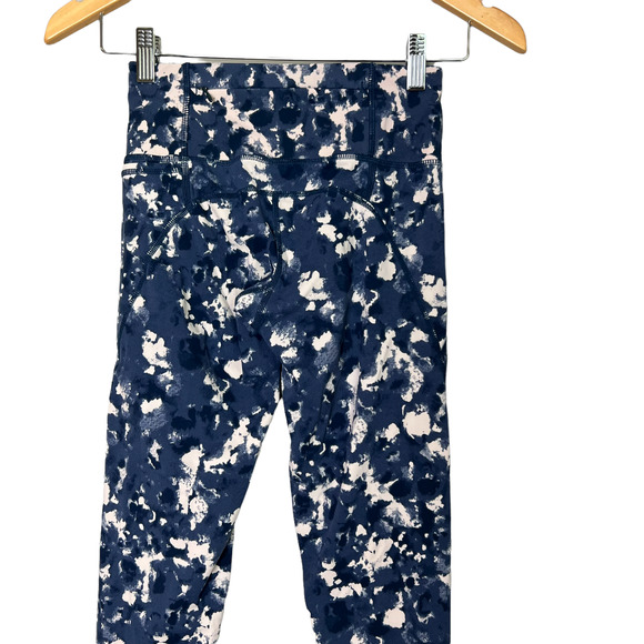 SWEATY BETTY Sz XXS The Power Workout 7/8 Leggings Pockets Drawstring Blue Print - Picture 3 of 11